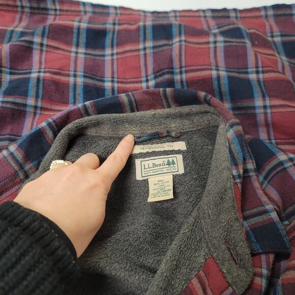 Vintage LL Bean Mens Fleece Lined Flannel Shacket Size L Button Lumberjack - Picture 7 of 11